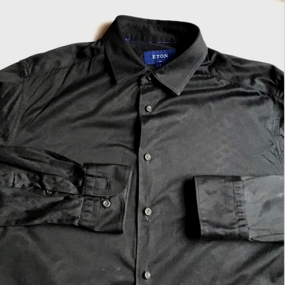 ETON Slim solid black colour , cotton shirt Sz L in Europe - Picture 7 of 7